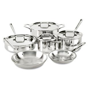 D5 stainless steel polished 5-ply bonded 10 piece pots and pans cookware set